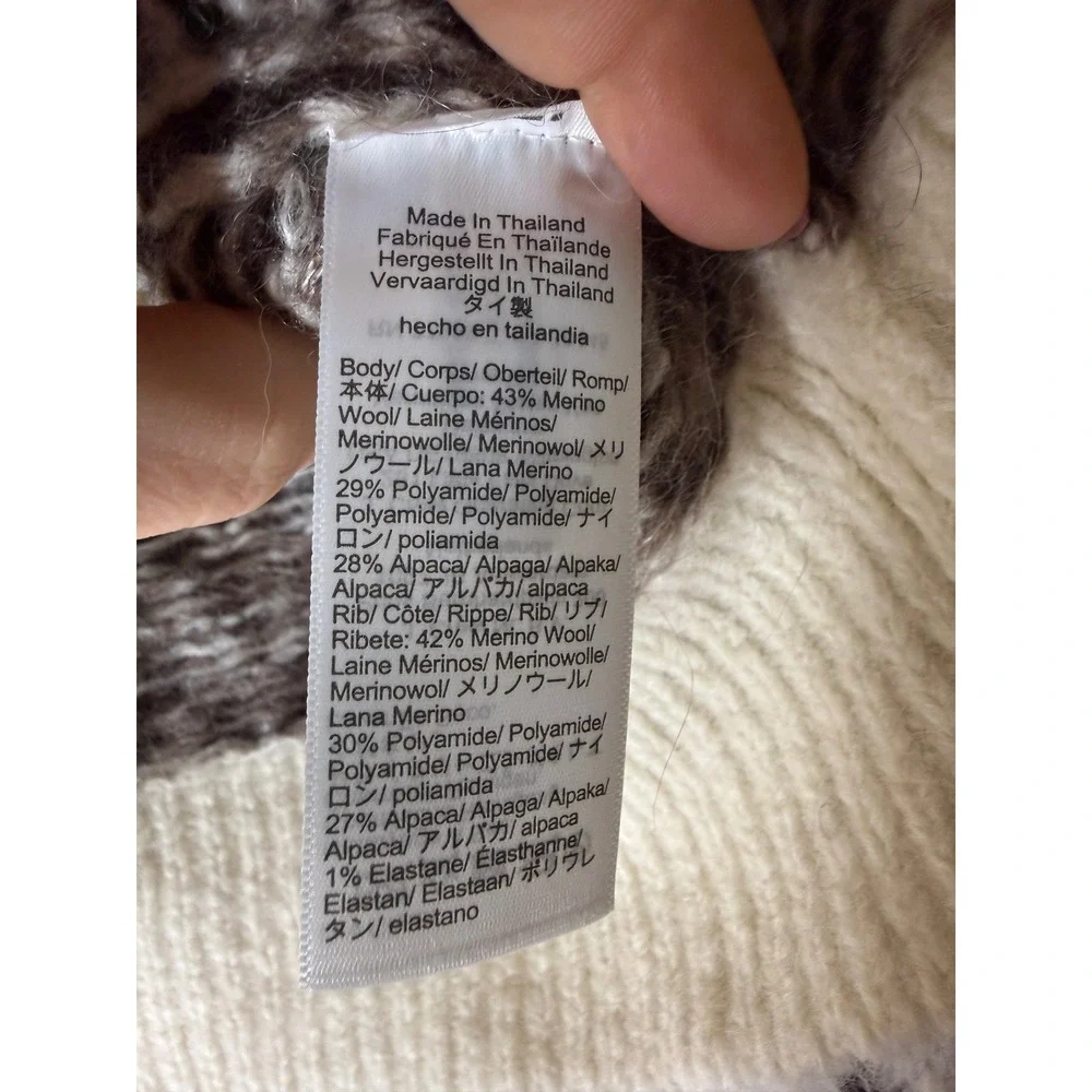 Madewell fair isle boxy sweater white brown merino wool blend small NWT